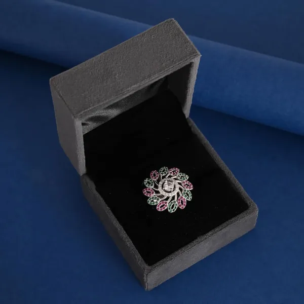 Silver_Floral_Pink_Green_Gemstone_Diamond_Accent_Ring_For_Women