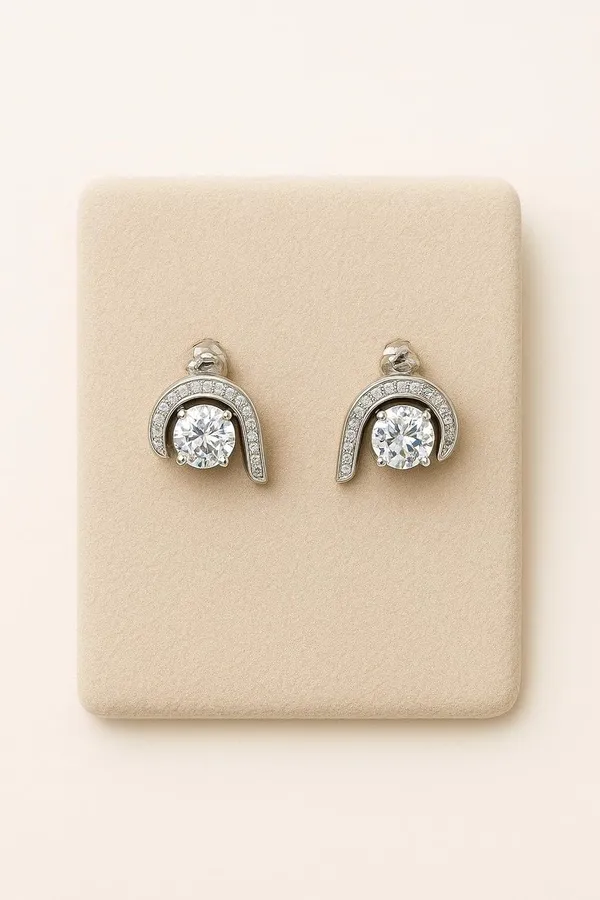 Silver_Crystal_Solitaire_Curved_Stud_Earrings_For_Women
