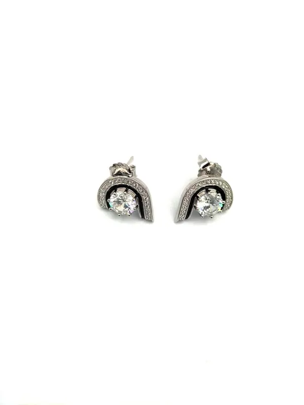 Silver_Crystal_Solitaire_Curved_Stud_Earrings_For_Women