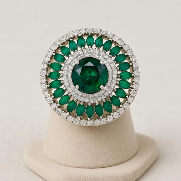Silver_Emerald_Green_Stone_Adjustable_Ring_For_Women