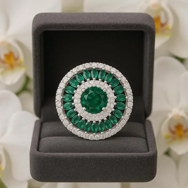 Silver_Emerald_Green_Stone_Adjustable_Ring_For_Women