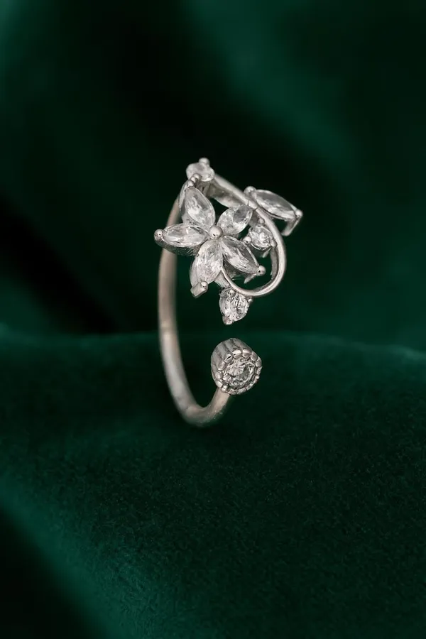 Silver_Sterling_Floral_Cz_Adjustable_Open_Band_Ring_For_Women