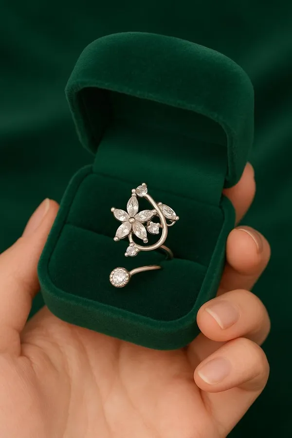 Silver_Sterling_Floral_Cz_Adjustable_Open_Band_Ring_For_Women