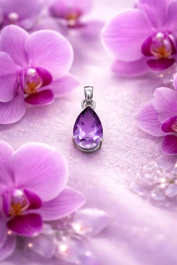 Silver_925_Sterling_Purple_Zircon_Teardrop_Pendant_For_Women