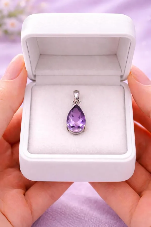 Silver_925_Sterling_Purple_Zircon_Teardrop_Pendant_For_Women