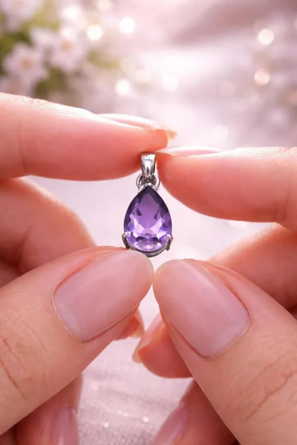 Silver_925_Sterling_Purple_Zircon_Teardrop_Pendant_For_Women