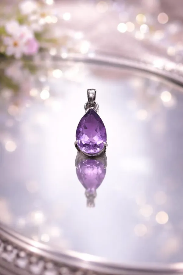 Silver_925_Sterling_Purple_Zircon_Teardrop_Pendant_For_Women