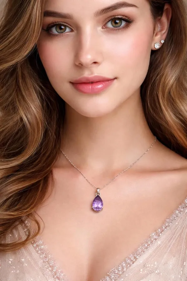 Silver_925_Sterling_Purple_Zircon_Teardrop_Pendant_For_Women