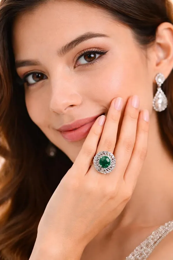 Silver_925_Sterling_Green_Zircon_Adjustable_Ring_For_Women