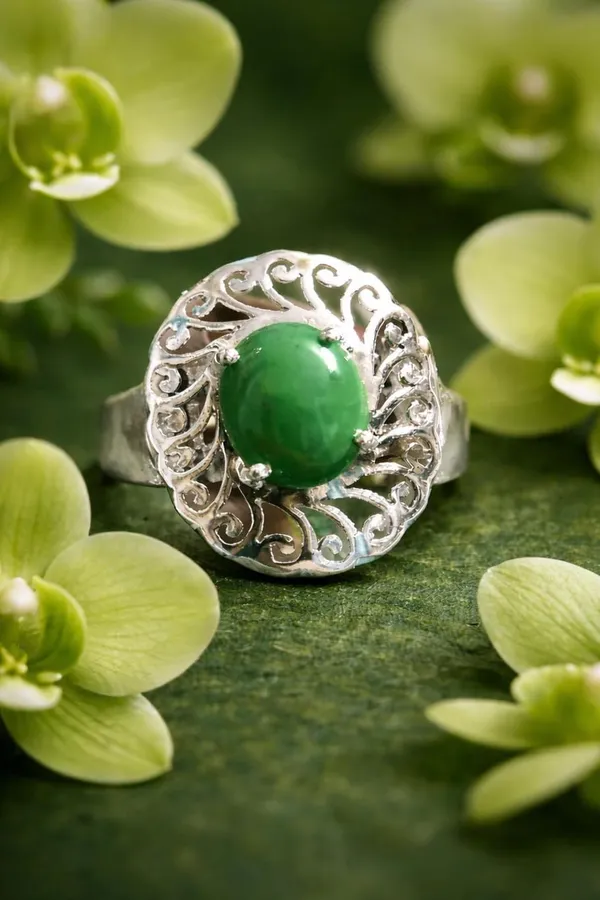 Silver_925_Sterling_Green_Zircon_Adjustable_Ring_For_Women