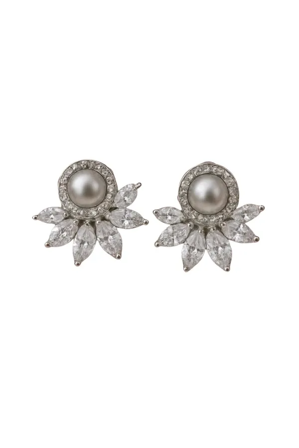 Silver_Pearl_Cz_Floral_Stud_Earrings_For_Women