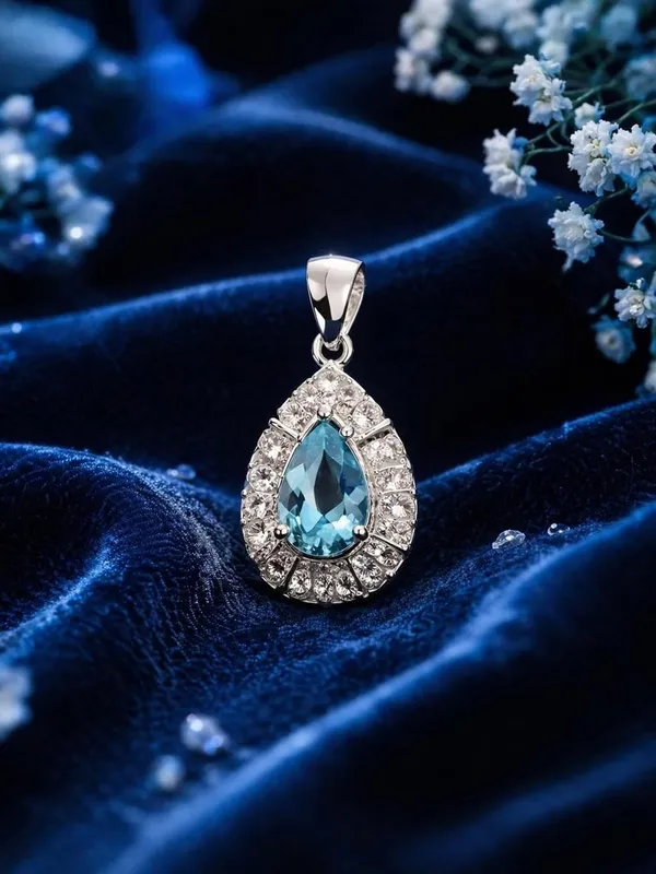 Silver_925_Sterling_Blue_Cz_Teardrop_Pendant_For_Women