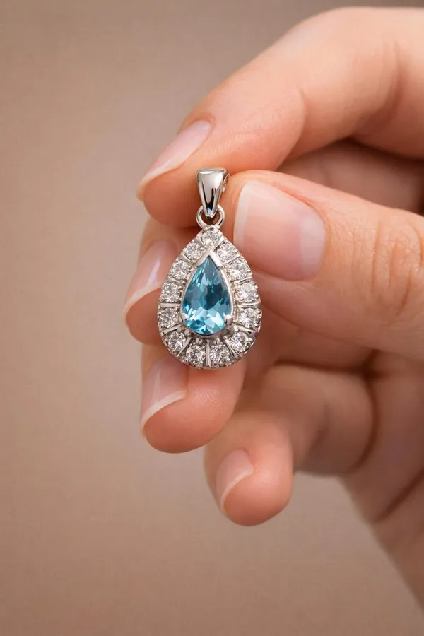 Silver_925_Sterling_Blue_Cz_Teardrop_Pendant_For_Women