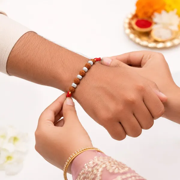 Silver_Rudraksha_Mauli_Thread_Designer_Rakhi_For_Men