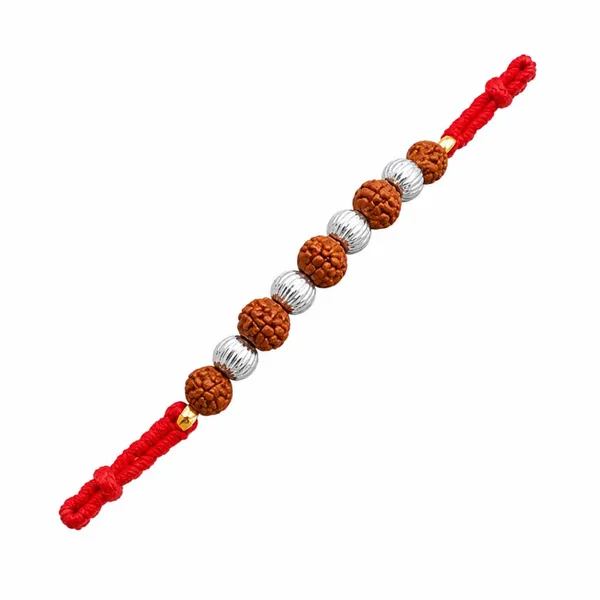 Silver_Rudraksha_Mauli_Thread_Designer_Rakhi_For_Men