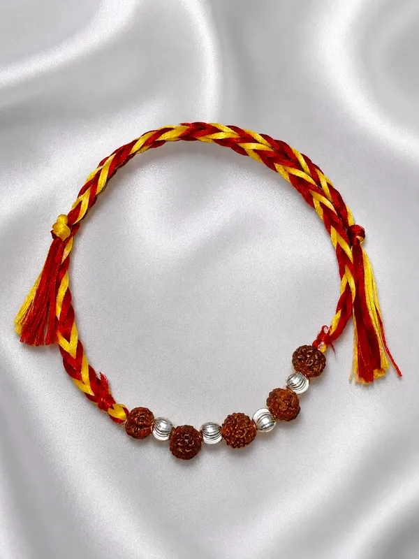 Silver_Rudraksha_Mauli_Thread_Designer_Rakhi_For_Men