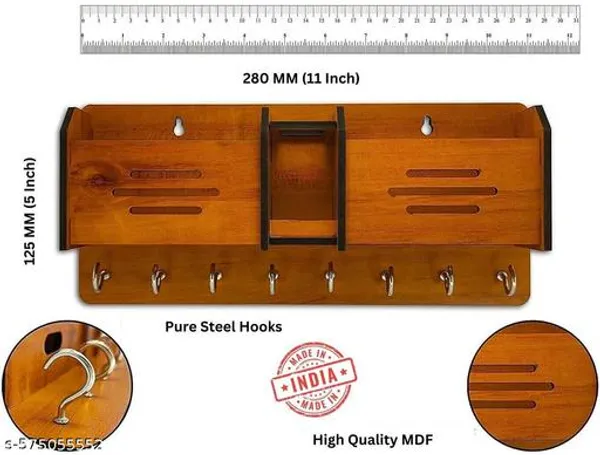 Wooden_Wall_Mounted_Key_Holder_With_Mobile_Stand_Pen_Holder_Multipurpose_Organizer_For_Entryway_Office_Living_Room_Mdf_Mobile_Charging_Station_Key_Hanger_For_Home_Decor_Gifting