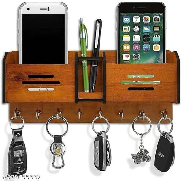 Wooden_Wall_Mounted_Key_Holder_With_Mobile_Stand_Pen_Holder_Multipurpose_Organizer_For_Entryway_Office_Living_Room_Mdf_Mobile_Charging_Station_Key_Hanger_For_Home_Decor_Gifting