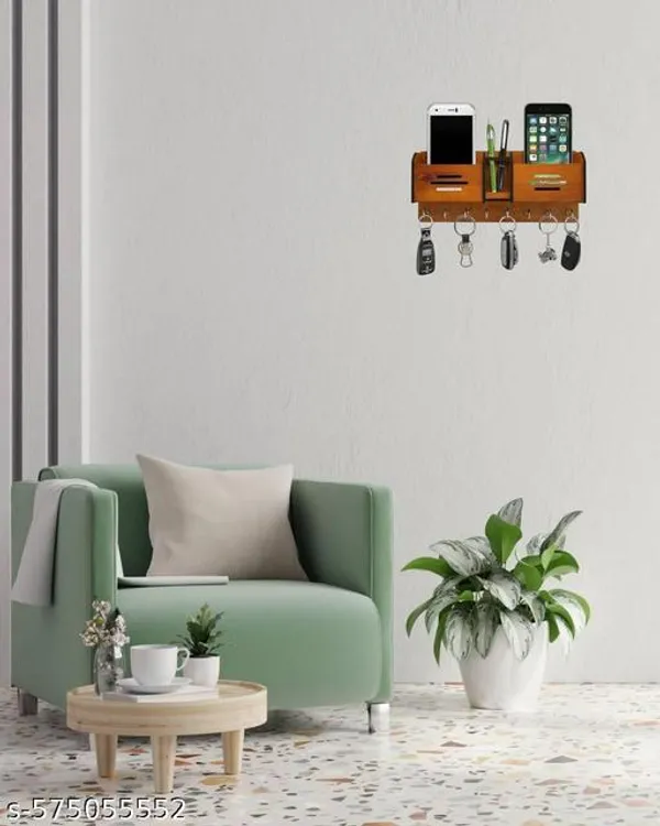Wooden_Wall_Mounted_Key_Holder_With_Mobile_Stand_Pen_Holder_Multipurpose_Organizer_For_Entryway_Office_Living_Room_Mdf_Mobile_Charging_Station_Key_Hanger_For_Home_Decor_Gifting
