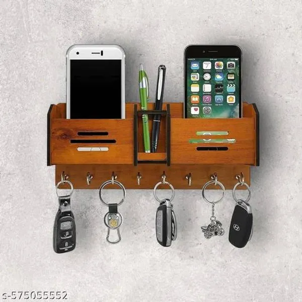 Wooden_Wall_Mounted_Key_Holder_With_Mobile_Stand_Pen_Holder_Multipurpose_Organizer_For_Entryway_Office_Living_Room_Mdf_Mobile_Charging_Station_Key_Hanger_For_Home_Decor_Gifting