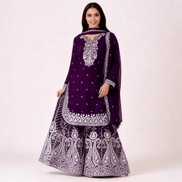 Purple_Chinnon_Silk_Embroidered_Sharara_Suit_Set_For_Women