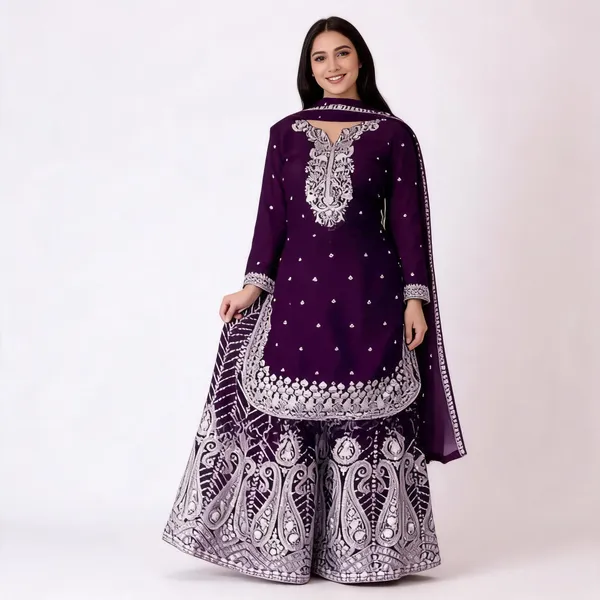 Purple_Chinnon_Silk_Embroidered_Sharara_Suit_Set_For_Women