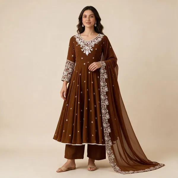 Brown_Silk_Embroidered_Anarkali_Suit_Set_For_Women