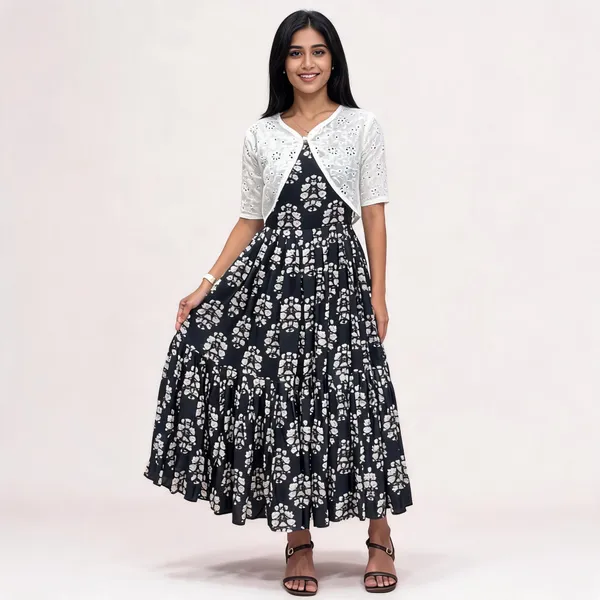 Black_Cotton_Floral_Maxi_Dress_With_Shrug_For_Women