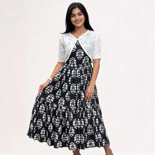 Black_Cotton_Floral_Maxi_Dress_With_Shrug_For_Women
