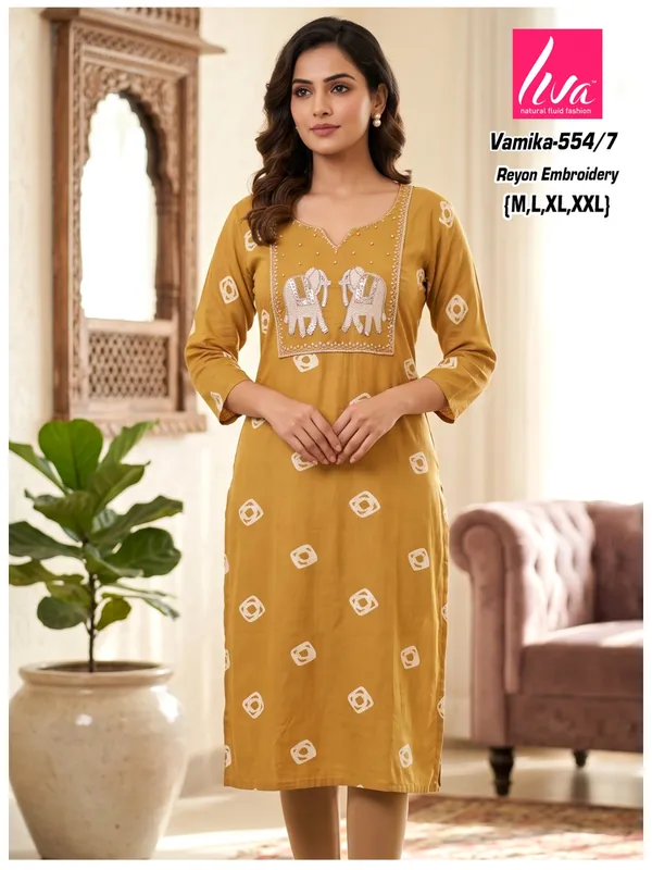 Mustard_Rayon_Straight_Kurta_For_Women