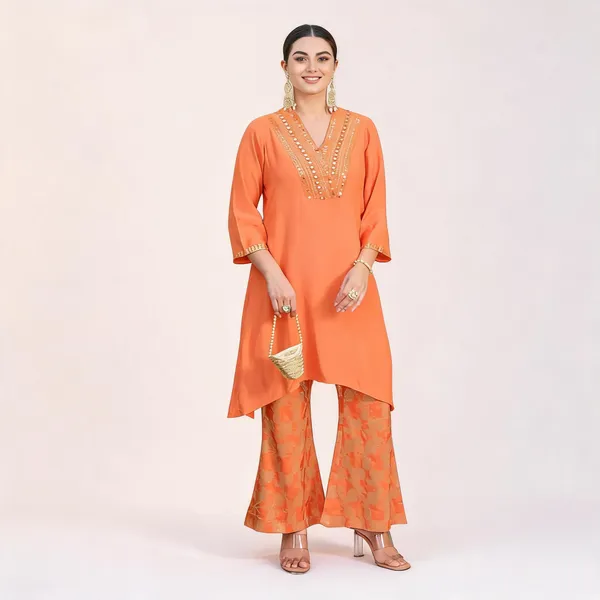 Orange_Pure_Silk_Embellished_Kurta_Set_For_Women