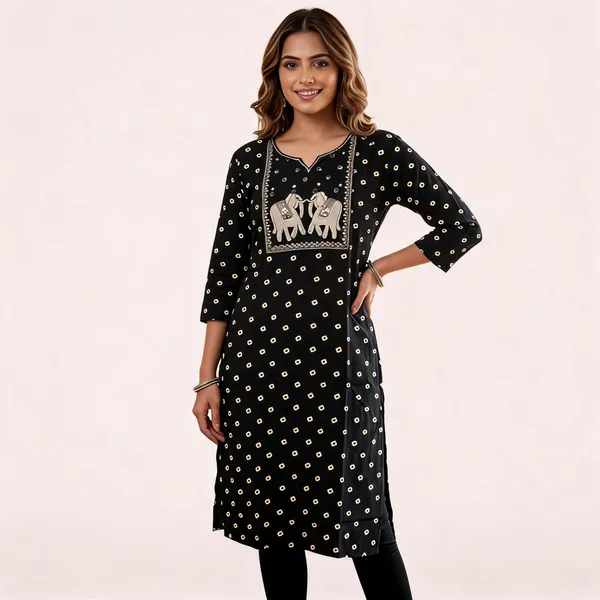 Black_Rayon_Embroidered_Straight_Kurta_For_Women