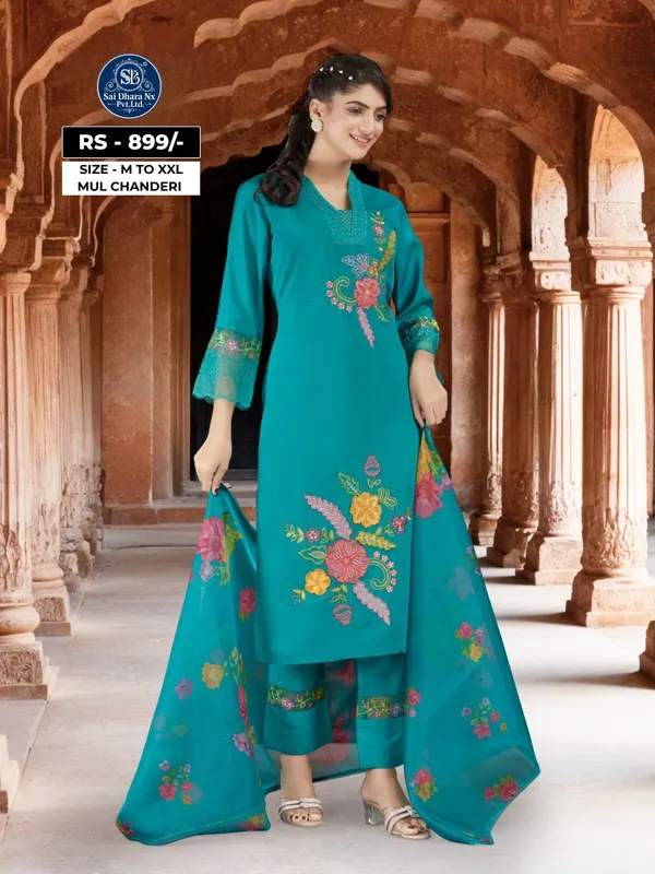 Teal_Mull_Chanderi_Embroidered_Salwar_Suit_Set_For_Women