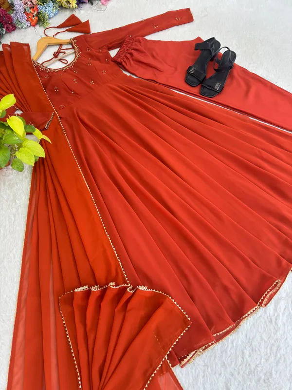 Orange_Silk_Flared_Anarkali_Suit_Set_For_Women
