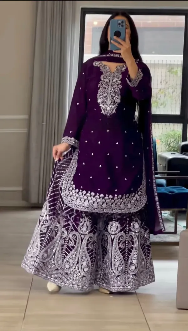 Purple_Chinnon_Silk_Embroidered_Sharara_Suit_Set_For_Women