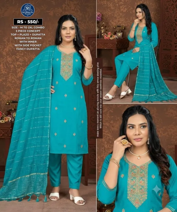 Teal_Roman_Silk_Embroidered_Kurta_Set_For_Women