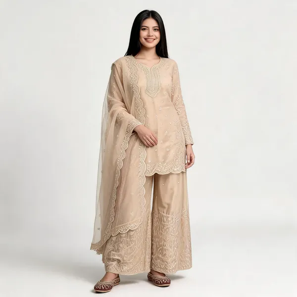 Beige_Silk_Embroidered_Kurta_Set_For_Women
