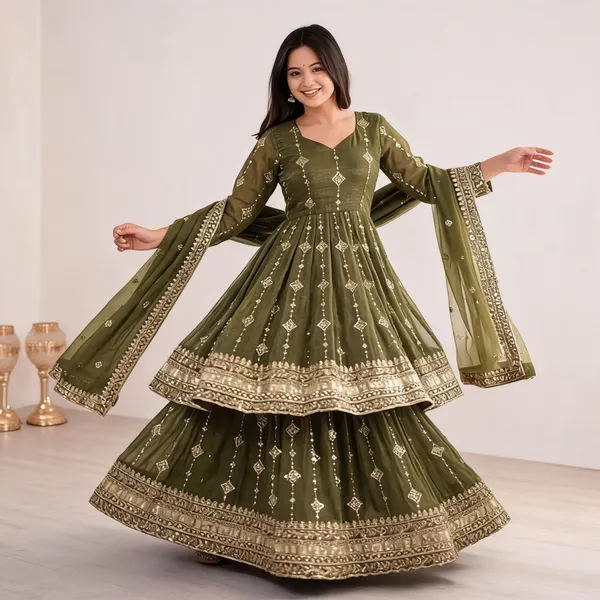 Olive_Green_Crunchy_Silk_Embroidered_Anarkali_Suit_Set_For_Women