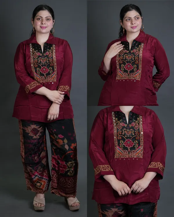 Maroon_Silk_Embroidered_Kurta_Set_For_Women