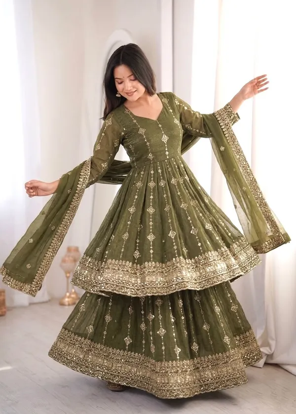 Olive_Green_Crunchy_Silk_Embroidered_Anarkali_Suit_Set_For_Women