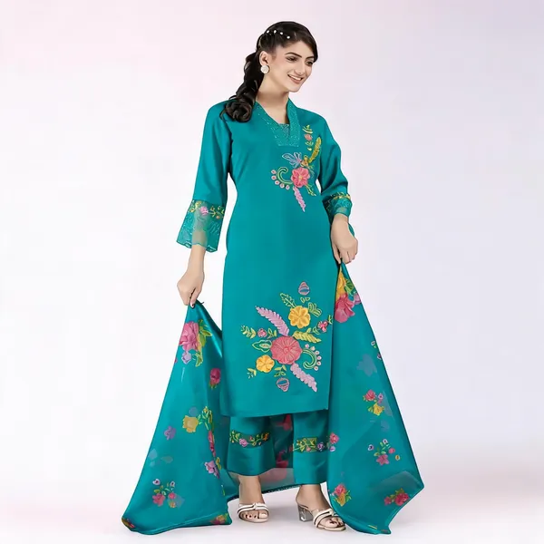 Teal_Mull_Chanderi_Embroidered_Salwar_Suit_Set_For_Women