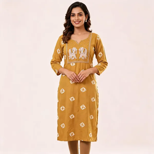 Mustard_Rayon_Straight_Kurta_For_Women