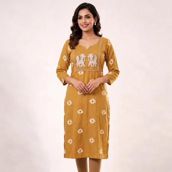 Mustard_Rayon_Straight_Kurta_For_Women