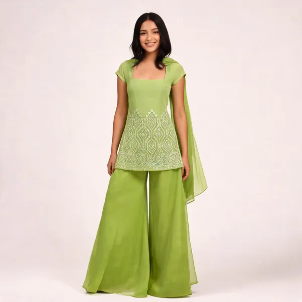 Green_Faux_Georgette_Embroidered_Kurta_Sharara_Set_For_Women