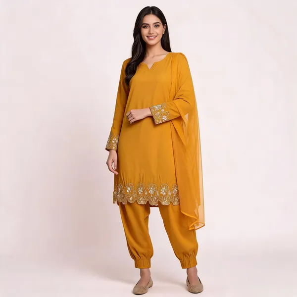 Mustard_Crepe_Straight_Fit_Kurta_Set_For_Women