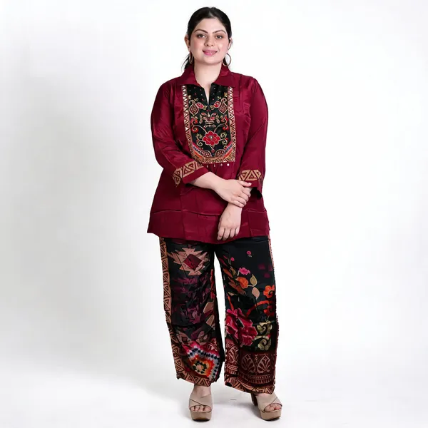 Maroon_Silk_Embroidered_Kurta_Set_For_Women