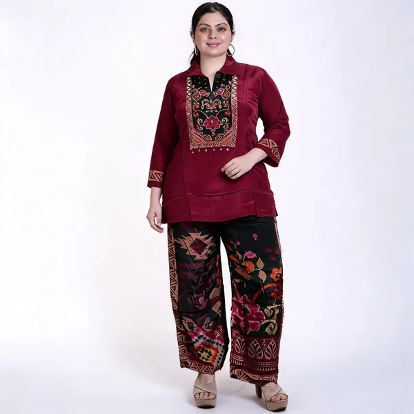 Maroon_Silk_Embroidered_Kurta_Set_For_Women