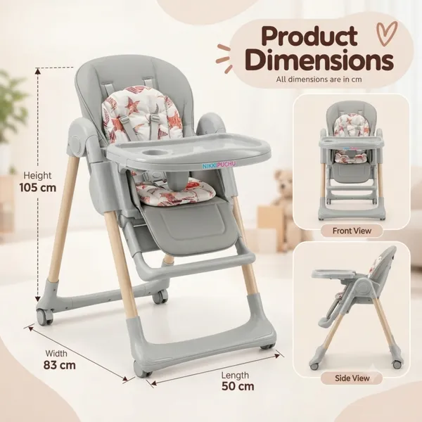 NikkiPuchu_Nido_High_ChairGrey_Padded_Baby_High_Chair_for_Babies_NPHC-1009-Grey