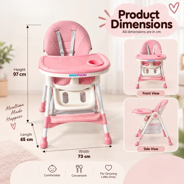 NikkiPuchu_Iris_High_Chair_Pink_Padded_Baby_High_Chair_for_Infants_NPHC-1010-Pink
