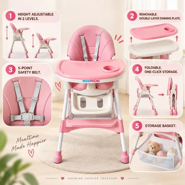 NikkiPuchu_Iris_High_Chair_Pink_Padded_Baby_High_Chair_for_Infants_NPHC-1010-Pink
